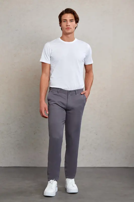 Gri Slim Fit Desenli Yandan Cep Kanvas Pantolon - Gri D. - 4