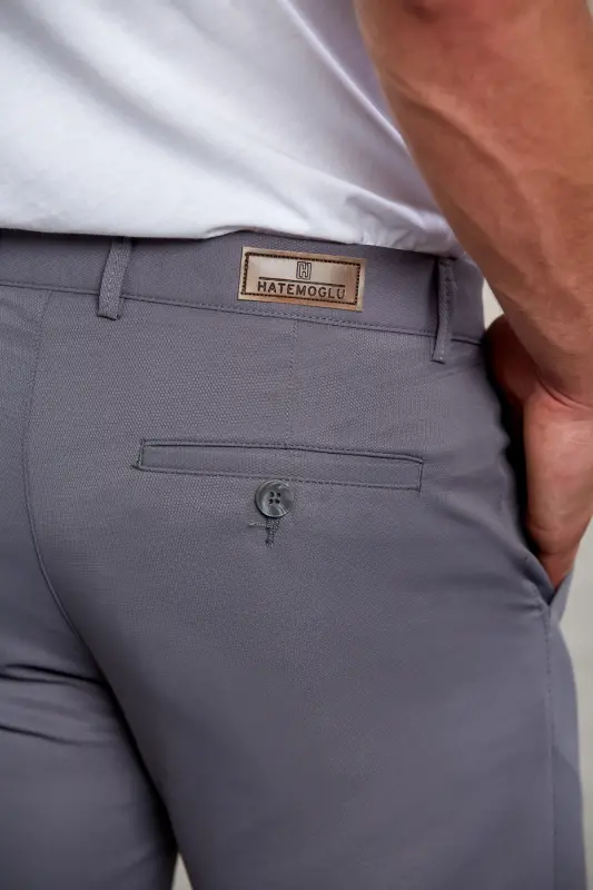 Gri Slim Fit Desenli Yandan Cep Kanvas Pantolon - Gri D. - 5