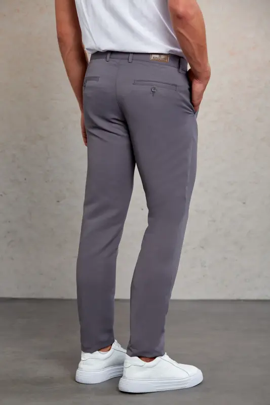 Gri Slim Fit Desenli Yandan Cep Kanvas Pantolon - Gri D. - 6