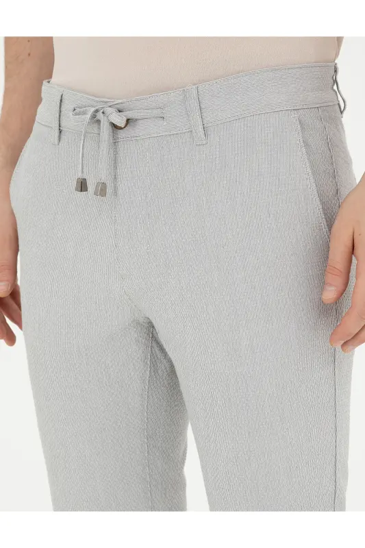 Gri Slim Fit Gofre Bağcıklı Kanvas Pantolon 50284225-VR024-142342 - 6