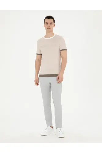 Gri Slim Fit Gofre Bağcıklı Kanvas Pantolon 50284225-VR024-142342 