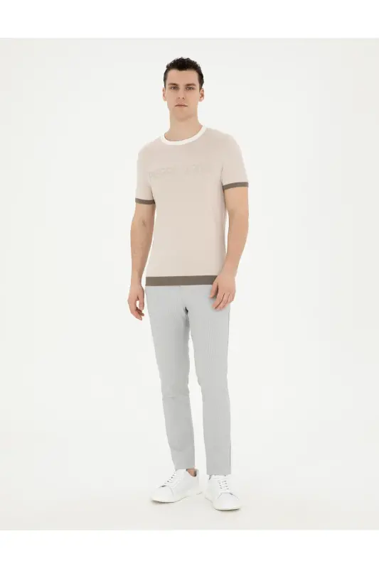 Gri Slim Fit Gofre Bağcıklı Kanvas Pantolon 50284225-VR024-142342 - PIERRE CARDIN