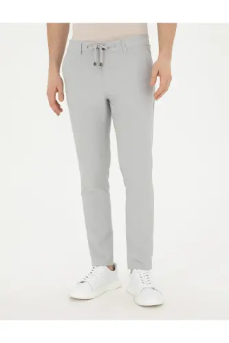 Gri Slim Fit Gofre Bağcıklı Kanvas Pantolon 50284225-VR024-142342 - PIERRE CARDIN (1)