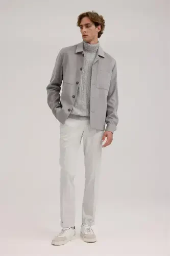 Gri Slim Fit Gömlek Yaka Mont - 2