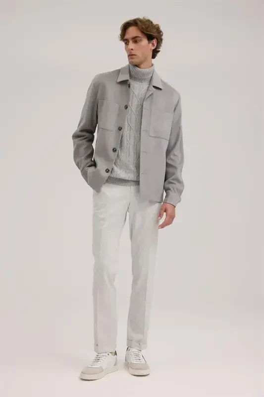 Gri Slim Fit Gömlek Yaka Mont - 2