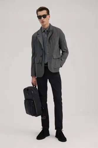 Gri Slim Fit Hakim Yaka Patlı Ceket 