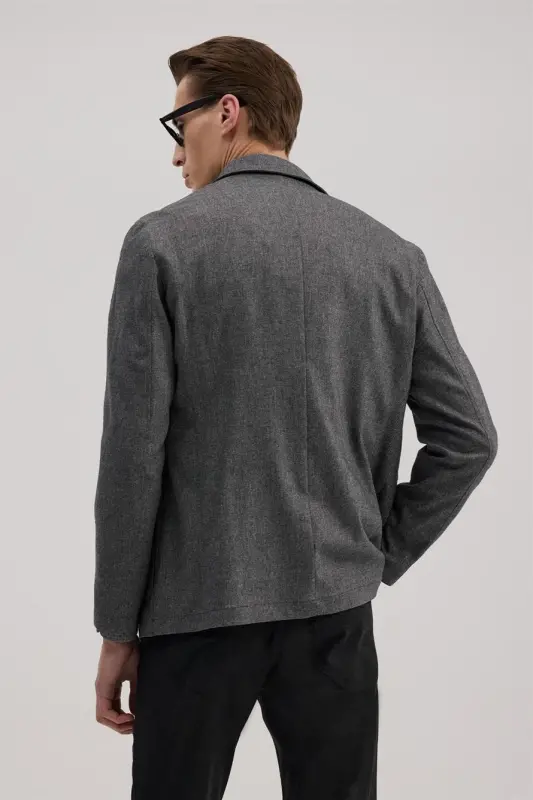 Gri Slim Fit Hakim Yaka Patlı Ceket - 4