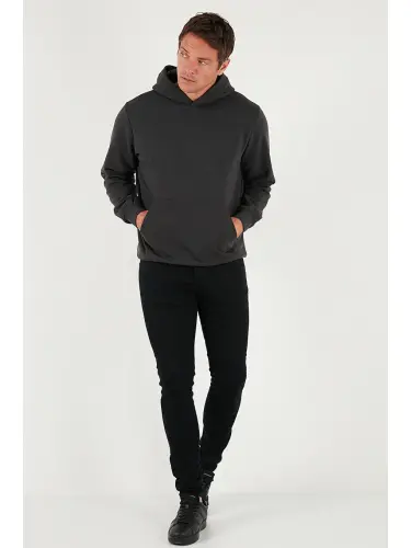 Gri Slim Fit Kapüşonlu Kanguru Cepli İçi Tüylü Yumuşak Şardonlu Erkek Sweat 5905281-Gri - LC WAIKIKI (1)