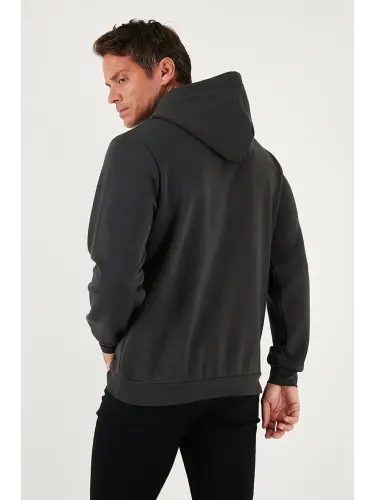 Gri Slim Fit Kapüşonlu Kanguru Cepli İçi Tüylü Yumuşak Şardonlu Erkek Sweat 5905281-Gri - 6