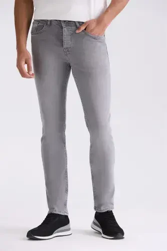 Gri Slim fit Likralı Pamuklu Yıkamalı Jean Kot Pantolon - Modazone (1)