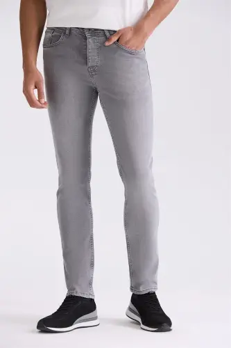 Gri Slim fit Likralı Pamuklu Yıkamalı Jean Kot Pantolon 