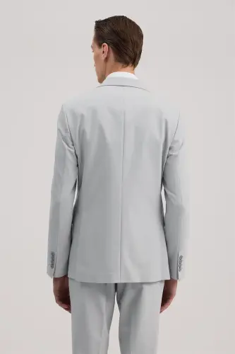 Gri Slim Fit Mono Yaka Çift Yırtmaçlı Yelekli Takım Elbise - 4