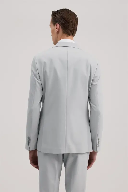 Gri Slim Fit Mono Yaka Çift Yırtmaçlı Yelekli Takım Elbise - 4