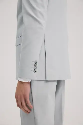 Gri Slim Fit Mono Yaka Çift Yırtmaçlı Yelekli Takım Elbise - 5