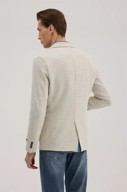 Gri Slim Fit Mono Yaka Desenli Ceket - 4
