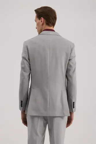 Gri Slim Fit Mono Yaka Kruvaze Ceket - 4