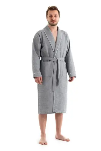 Gri Soho Pike Bornoz - Unisex Emici Ve Yumuşak Bornoz Model - Gri - 3