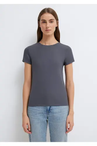 Gri (TENCEL™) Basic Tişört Slim Fit / Dar Kesim 1612904-83620-Gri - 3