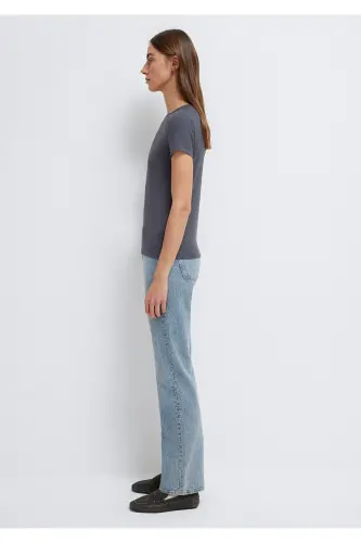 Gri (TENCEL™) Basic Tişört Slim Fit / Dar Kesim 1612904-83620-Gri - 4