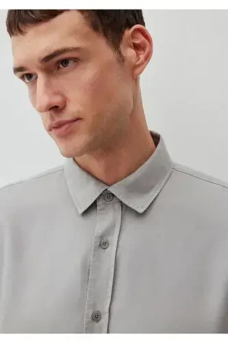 Gri Tencel TM Lyocell Gömlek Regular Fit / Normal Kesim 0210818-70098-Gri - Mavi (1)
