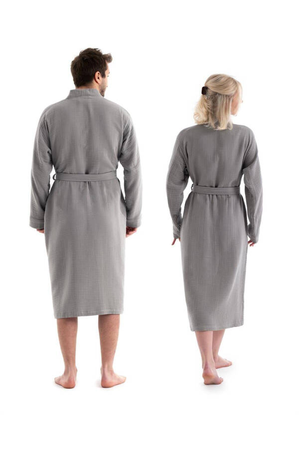 Gri Unisex Kimono Müslin Bornoz - %100 Pamuklu & Yüksek Su Emici Bornoz - Gri - 3