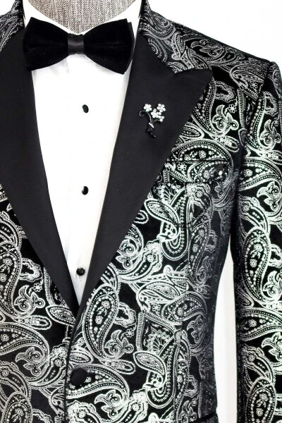 Gold Patterned Over Grey Men Prom Blazer - Wessi - WESSI (1)