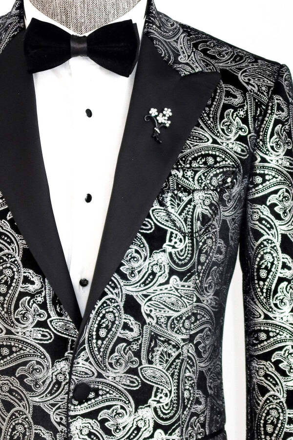 Gold Patterned Over Grey Men Prom Blazer - Wessi - Black - 2