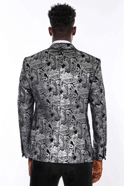 Gold Patterned Over Grey Men Prom Blazer - Wessi - Black - 6