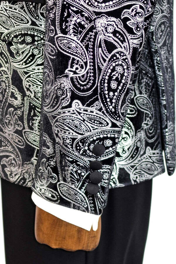 Gold Patterned Over Grey Men Prom Blazer - Wessi - Black - 8