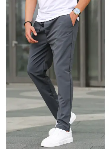 Gri Waffle Kumaş Siyah Basic Erkek Pantolon 6513-G - 1