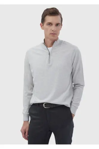 Gri Yarım Balıkçı Yaka Düz Örgü Yün Karışımlı Triko Kazak-Gri 