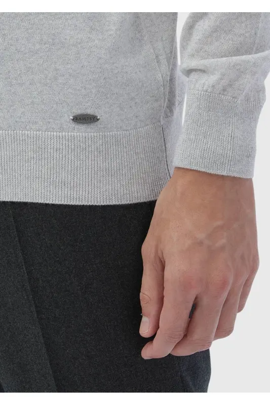 Gri Yarım Balıkçı Yaka Düz Örgü Yün Karışımlı Triko Kazak-Gri - 6