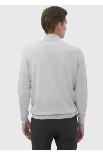 Gri Yarım Balıkçı Yaka Düz Örgü Yün Karışımlı Triko Kazak-Gri - 7
