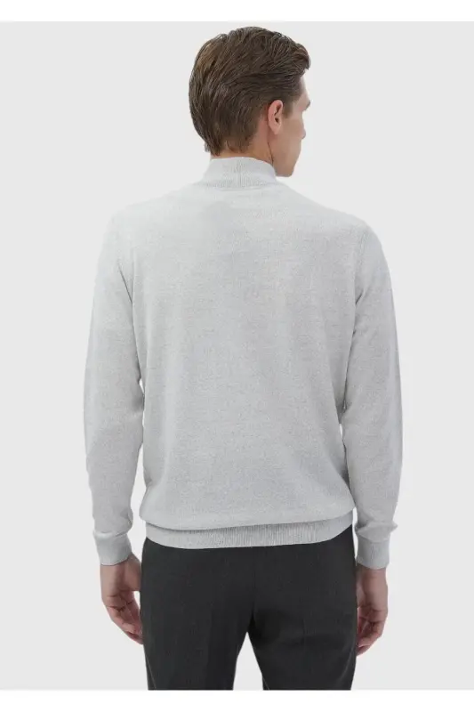 Gri Yarım Balıkçı Yaka Düz Örgü Yün Karışımlı Triko Kazak-Gri - 7