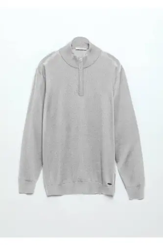 Gri Yarım Balıkçı Yaka Düz Örgü Yün Karışımlı Triko Kazak-Gri - 8