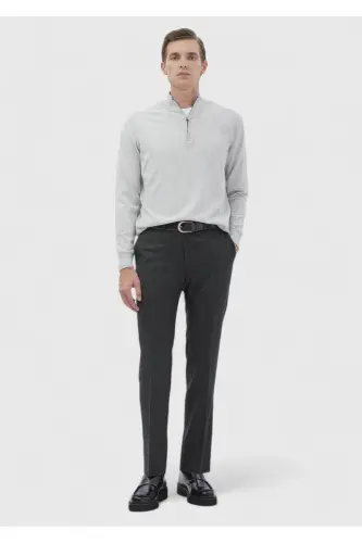 Gri Yarım Balıkçı Yaka Düz Örgü Yün Karışımlı Triko Kazak-Gri - RAMSEY (1)