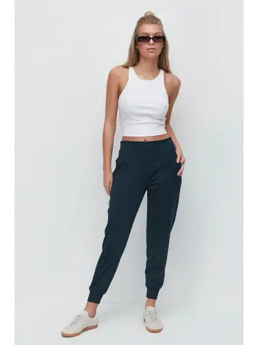 Gri Yüksek Bel Manşetli Paça Jogger Eşofman Altı 811 Füme-Gri - 4