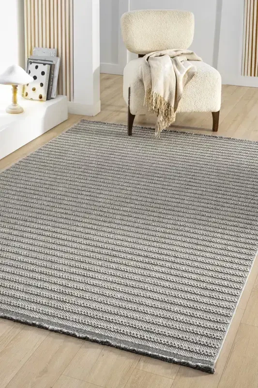 Gri Yumuşak Dokulu Halı Kilim Salon Mutfak Koridor Yolluk Dokuma Makine Halısı 0011-Gri 1 - 3