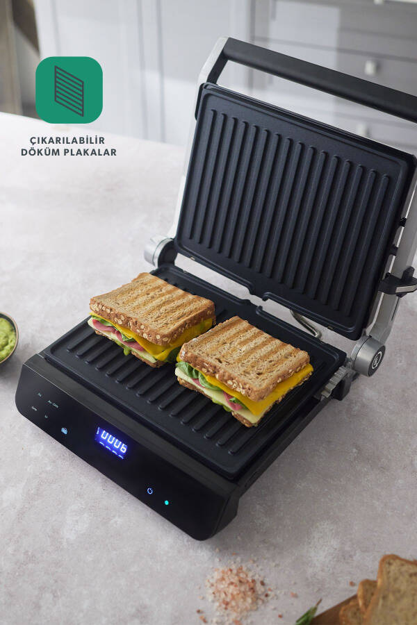 Grilliant 1343h Glass Surface, 5 Preset Programs, Cast Plate, LED Display Talking Toaster - 4