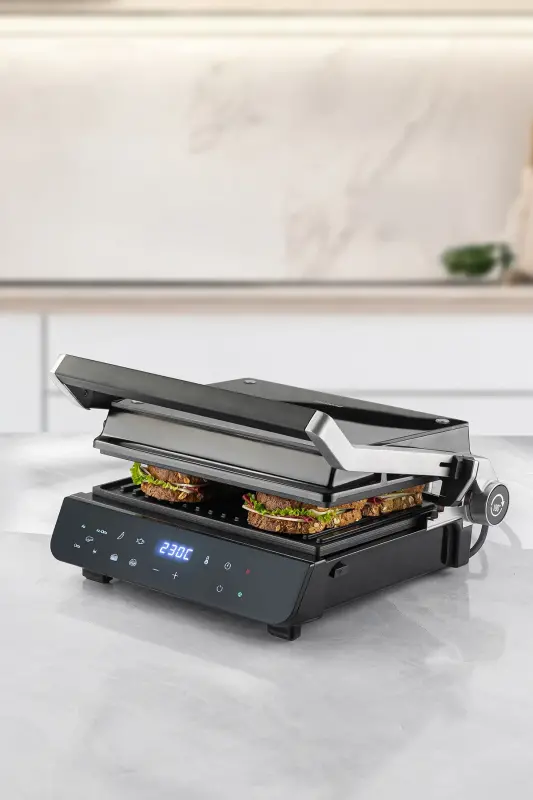 Grilliant 1343h Glass Surface, 5 Preset Programs, Cast Plate, LED Display Talking Toaster - 1