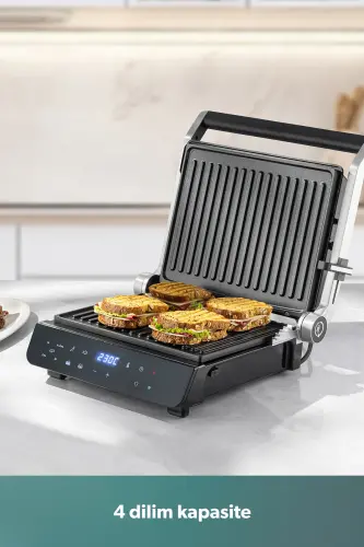 Grilliant 1343h Glass Surface, 5 Preset Programs, Cast Plate, LED Display Talking Toaster - 6
