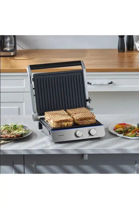 Grilliant 1344H Inox Gövdeli, Döküm Plakalı Tost ve Izgara Makinesi-Gümüş - HOMEND