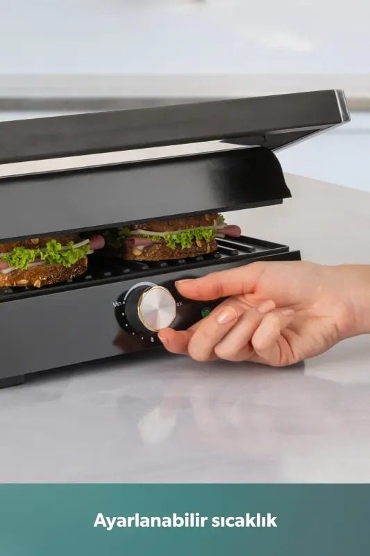 Grilliant 1349H 4 Dilim Kapasiteli Gövdeli Döküm Plakalı Tost ve Izgara Makinesi Inox 2000W - 2
