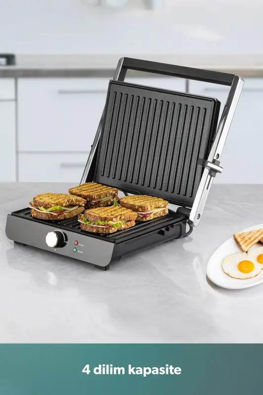 Grilliant 1349H 4 Dilim Kapasiteli Gövdeli Döküm Plakalı Tost ve Izgara Makinesi Inox 2000W - 4