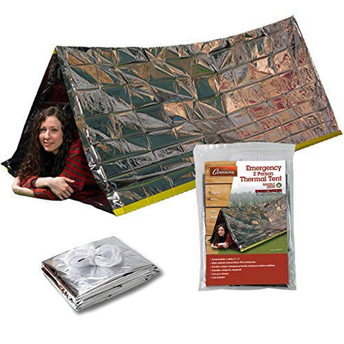 Grizzly Gear Emergency Thermal Tent- Reflective Mylar Survival Shelter- XL Size Waterproof Tube Tent Retains Heat and Fits 2 Adults in All Weather - 7