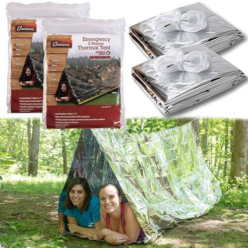Grizzly Gear Emergency Thermal Tent- Reflective Mylar Survival Shelter- XL Size Waterproof Tube Tent Retains Heat and Fits 2 Adults in All Weather - 1