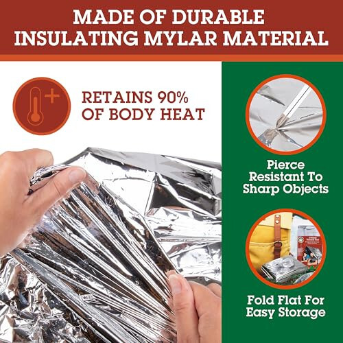 Grizzly Gear Emergency Thermal Tent- Reflective Mylar Survival Shelter- XL Size Waterproof Tube Tent Retains Heat and Fits 2 Adults in All Weather - 4