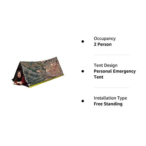 Grizzly Gear Emergency Thermal Tent - Reflective Mylar Survival Shelter - XL Size Waterproof Tube Tent Retains Heat and Fits 2 Adults in All Weather - 9
