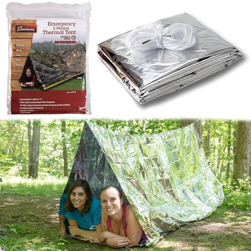 Grizzly Gear Favqulodda Issiqlik Chodiri - Aks ettiruvchi Mylar Hayot Saqlash Panohgohi - XL O'lchamli Su o'tkazmaydigan Trubka Chodiri Issiqlikni Saqlaydi va Har Qanday Ob-havo Sharoitida 2 Kattani Sig'dira oladi - 1
