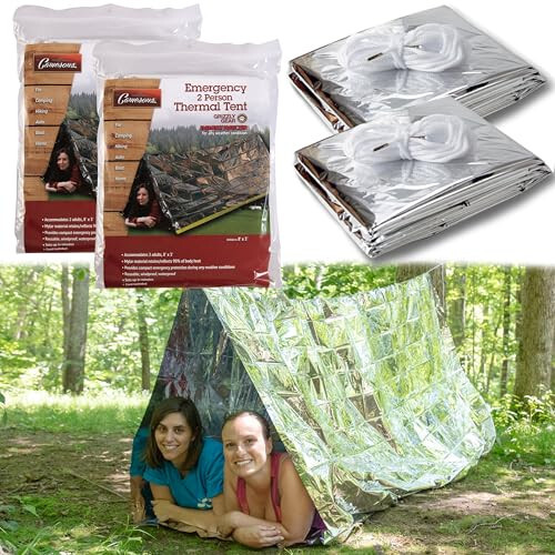 Grizzly Gear Favqulodda Issiqlik Chodiri - Aks ettiruvchi Mylar Hayotni Saqlab Qolish Panohgohi - XL O'lcham Su O'tkazmaydigan Trubka Chodiri Issiqlikni Saqlab Qoladi va Har Qanday Havoda 2 Kattaga Mos keladi - Grizzly Gear